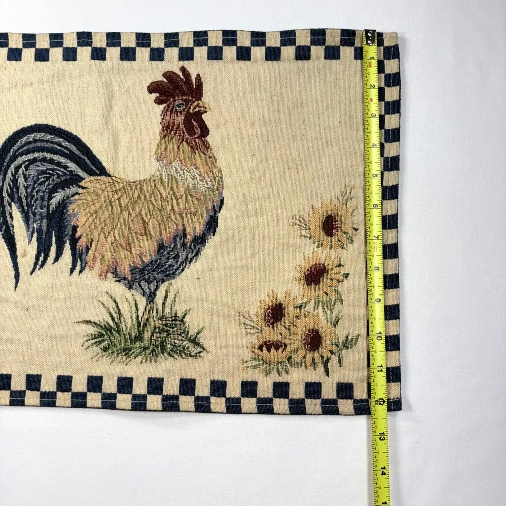 Vintage Rooster Woven Tapestry Placemats Set of 4 Farmhouse Sunflower Navy Blue